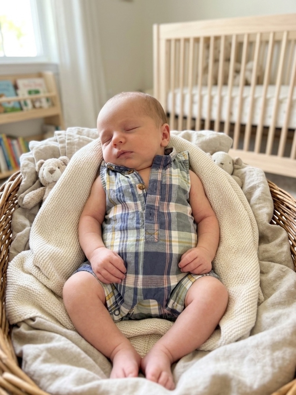 Carter's Plaid Newborn Romper in Navy, Pink & Yellow